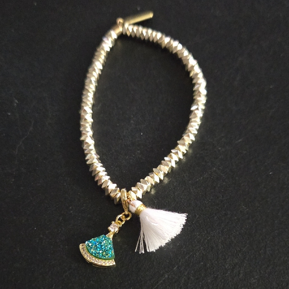 Erimish Blue and Gold Bohemian Bracelet with Tassel